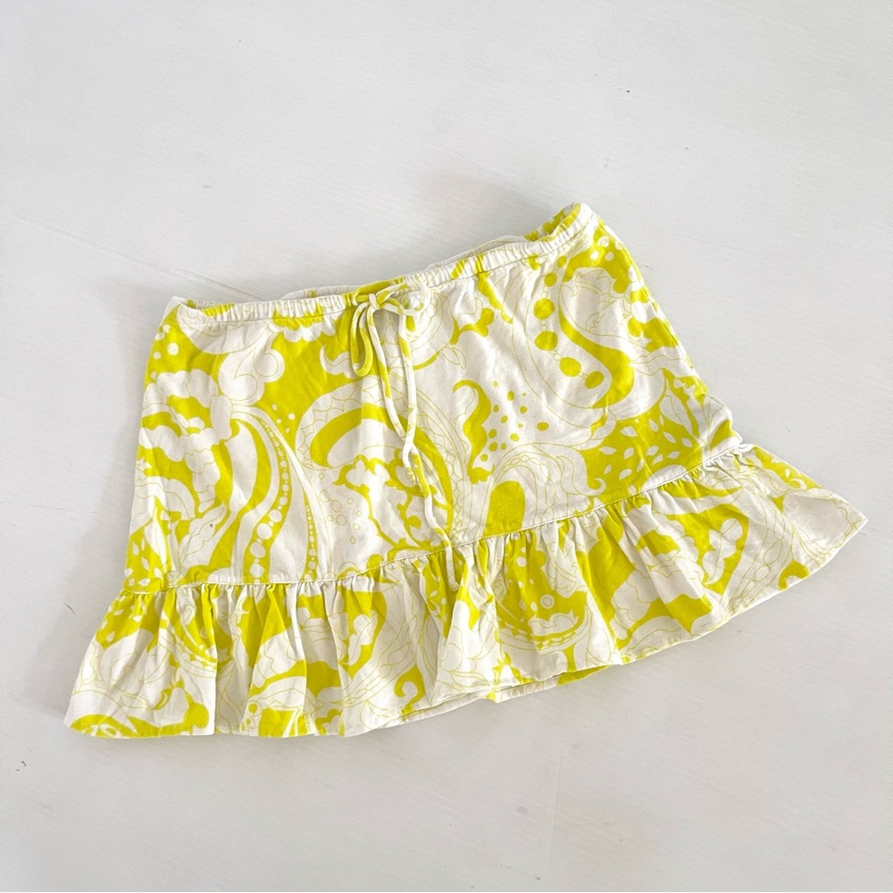 J. CREW Vintage Y2K Paisley White Yellow Ruffle Mini Skirt